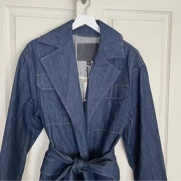Banana Republic Dark Denim Long Trench Coat Dark Rinse Modern Classic NWT Sz S - Picture 4 of 11